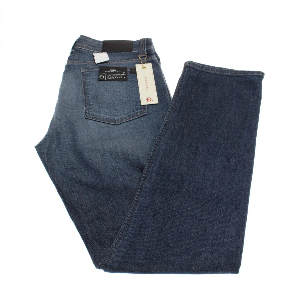 Fidelity NWT Jimmy Slim Straight 5 Pocket Jeans Size 34 US in Blue Cotton Blend